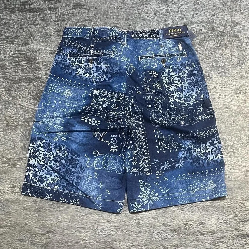 NWT Polo Ralph Lauren Chino Shorts Relaxed Fit Bandana Blue Mens 30
